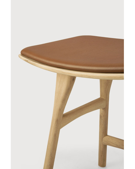 TABOURET OSSO CHENE/CUIR 50X33XH51 ETHNICRAFT