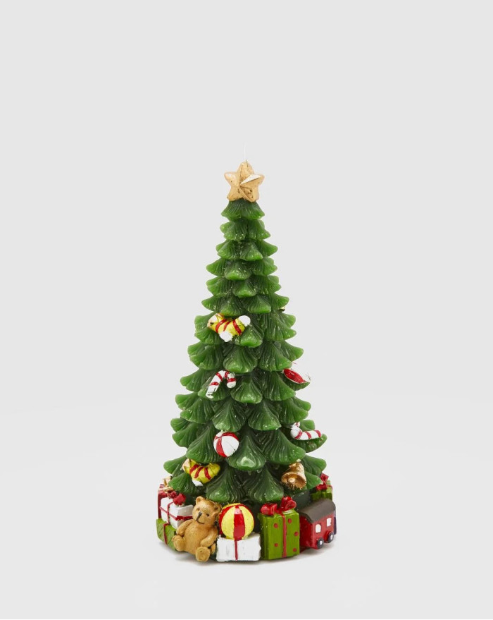 BOUGIE SAPIN DECORE H22 VERT ET ROUGE EDG