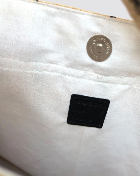 SAC SHOPPING GRAND RAPHIA NATUREL PIN STRIPE NOIR MAISON N.H. PARIS