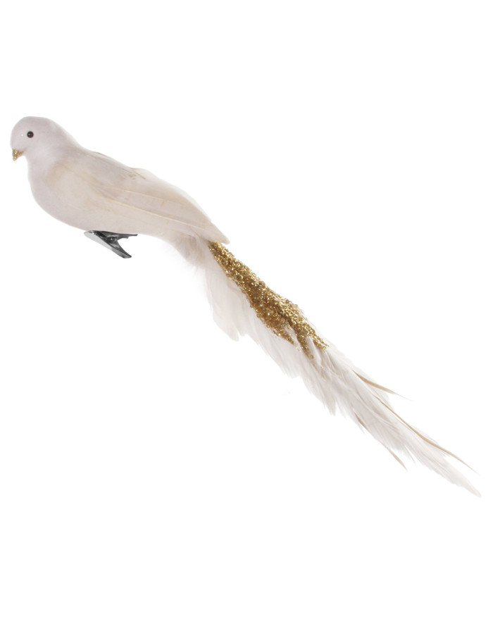 OISEAU A PAILLETTES CREME 45CM SHISHI