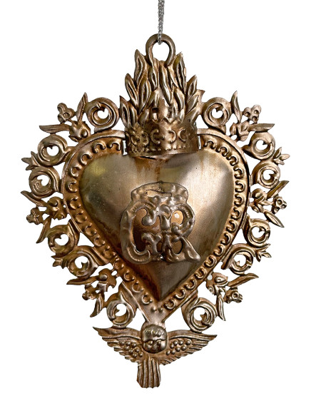 COEUR ANTIQUE EN METAL ARGENT 16.5CM SHISHI