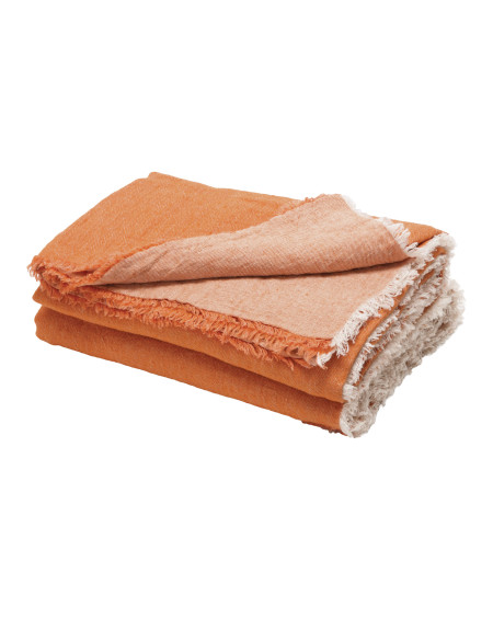 PLAID VICE VERSA FRANGE SAFRAN GIVRE 140X250 LIN LAVE FROISSE MAISON DE VACANCES