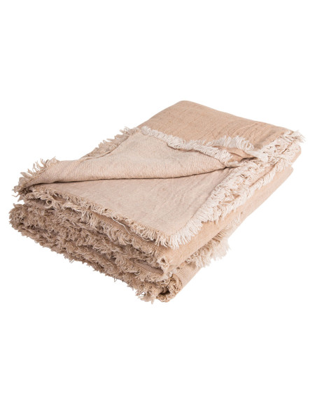 PLAID VICE VERSA FRANGE NUDE GIVRE 140X250 LIN LAVE FROISSE MAISON DE VACANCES