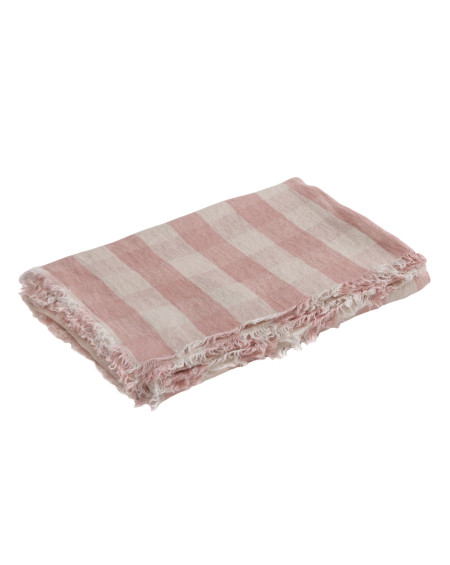 PLAID VICE VERSA FRANGE VICHY COTTAGE BOIS DE ROSE 140X250 LIN LAVE MAISON DE VACANCES