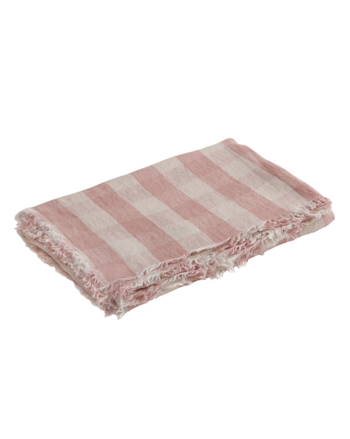 PLAID VICE VERSA FRANGE VICHY COTTAGE BOIS DE ROSE 140X250 LIN LAVE MAISON DE VACANCES