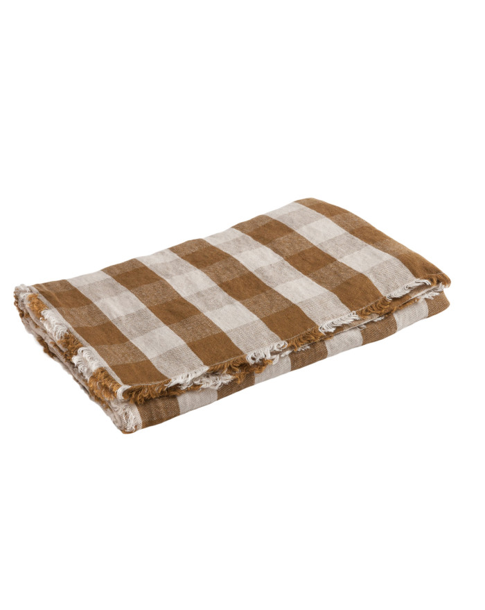 PLAID VICE VERSA FRANGE VICHY COTTAGE BOIS DE ROSE 140X250 LIN LAVE MAISON DE VACANCES