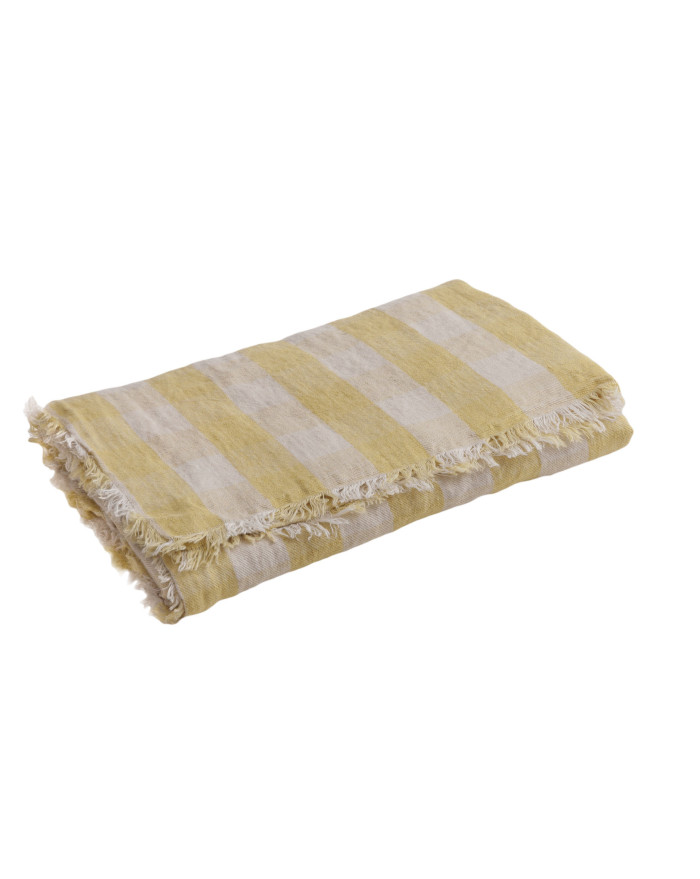 PLAID VICE VERSA FRANGE VICHY COTTAGE PAILLE 140X250 LIN LAVE MAISON DE VACANCES