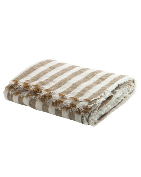 PLAID VICE VERSA FRANGE BAYADERE 150X250 GAZE DE LIN LAVE MAISON DE VACANCES