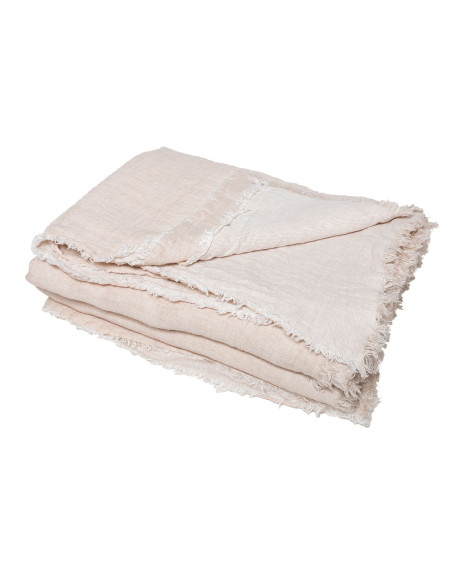 PLAID VICE VERSA FRANGE CREME GIVRE 140X250 LIN LAVE FROISSE  MAISON DE VACANCES
