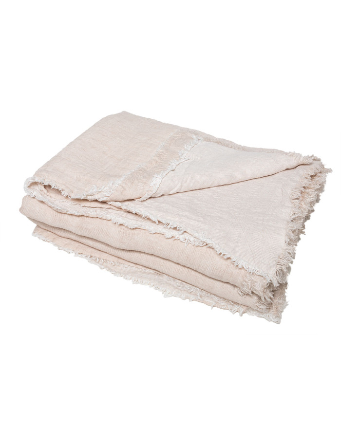 PLAID VICE VERSA FRANGE CREME GIVRE 140X250 LIN LAVE FROISSE  MAISON DE VACANCES