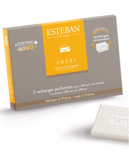 RECHARGE CERAMIQUE POUR DIFFUSEUR DE VOITURE & POCHETTE A PARFUM (x2) AMBRE ESTEBAN
