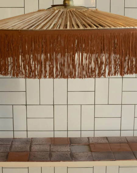SUSPENSION PARASOL FRANGES M Ø70CM RAPHIA/MARRON HONORE