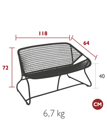 BANQUETTE SIXTIES 2 PLACES 118X64XH72 BLANC COTON FERMOB