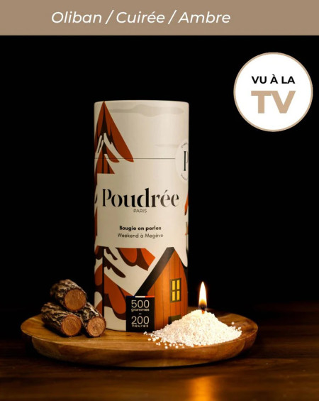 BOUGIE EN PERLE BLANCHE WEEK END A MEGEVE 500G POUDREE PARIS