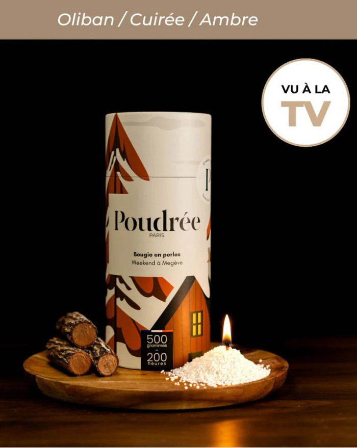 BOUGIE EN PERLE BLANCHE WEEK END A MEGEVE 500G POUDREE PARIS