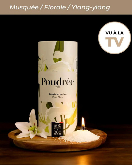 BOUGIE EN PERLE BLANCHE MUSC BLANC 500G POUDREE PARIS