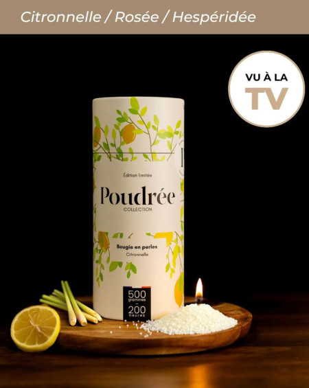 BOUGIE EN PERLE BLANCHE CITRONNELLE 500G POUDREE PARIS