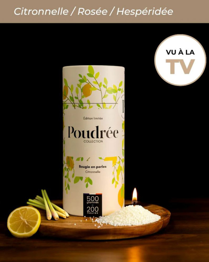 BOUGIE EN PERLE BLANCHE CITRONNELLE 500G POUDREE PARIS