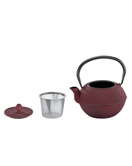 THEIERE EN FONTE AVEC PASSOIRE ROUGE 6 TASSES