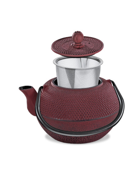 THEIERE EN FONTE AVEC PASSOIRE ROUGE 6 TASSES