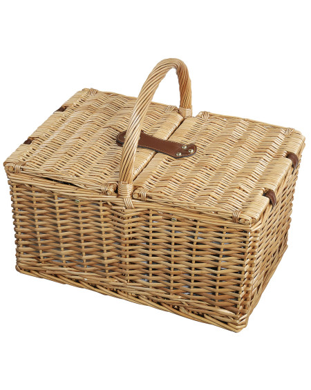 PANIER A PIQUE-NIQUE 4 PERSONNES BRUN CLAIR/VICHY BLEU