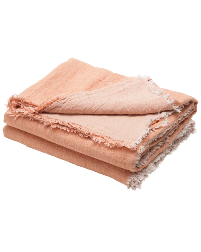 PLAID VICE VERSA FRANGE MELON GIVRE 140X250 LIN LAVE FROISSE  MAISON DE VACANCES