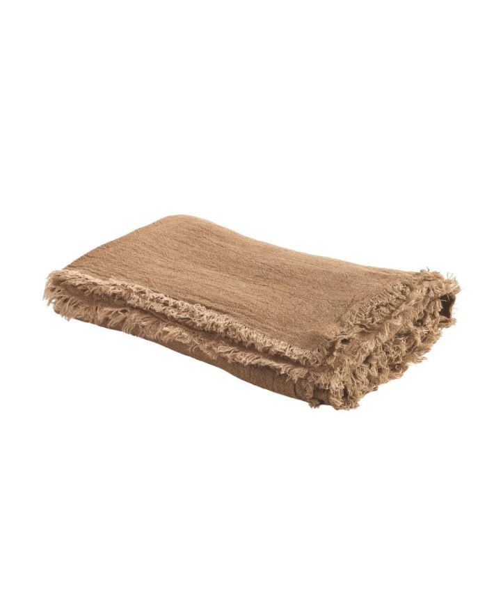 PLAID VICE VERSA FRANGE 160X250 CREPON DE LIN LAVE MAISON DE VACANCES