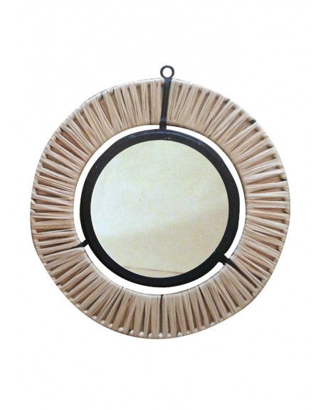 MIROIR NOIR ROND Ø30 RAPHIA - HONORE