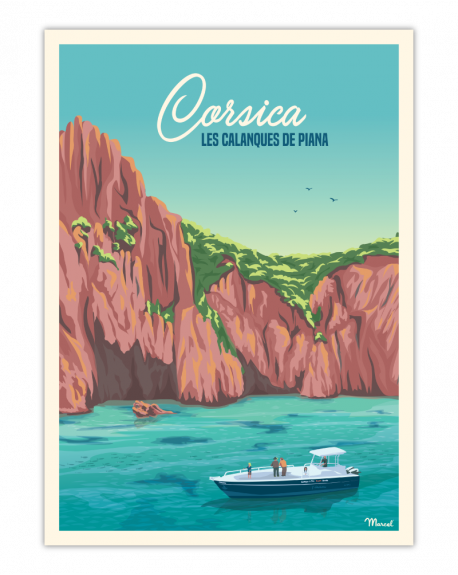 AFFICHE 30X40 CORSICA CALANQUES DE PIANA - MARCEL TRAVEL POSTERS